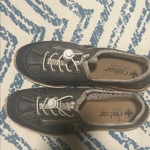 Rieker Black and Gray Slip-On Shoes